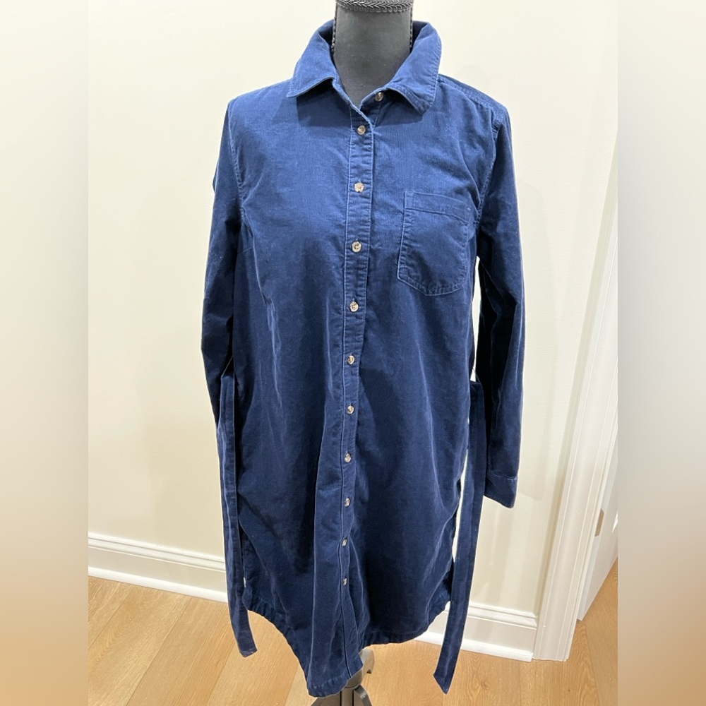 Lands' End Navy Blue Midi Corduroy Dress Small